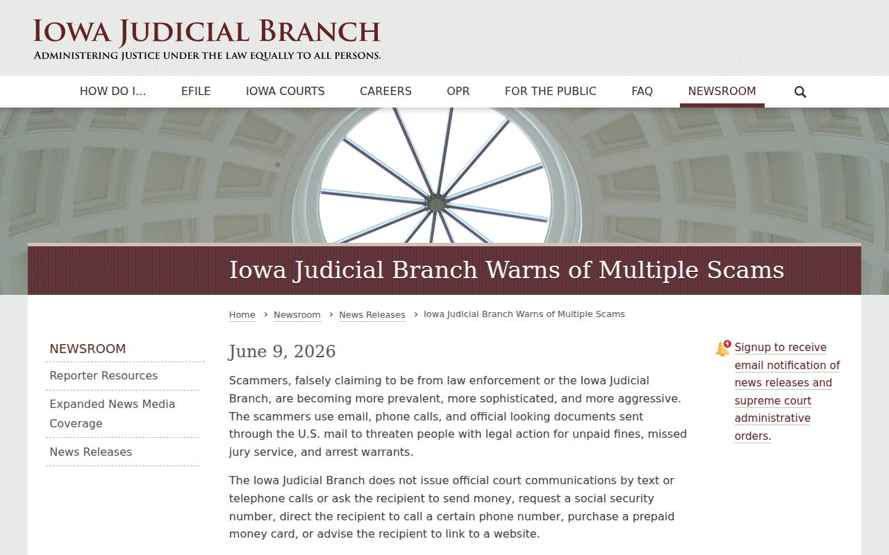 Crawford County bench warrant scam and payment warning